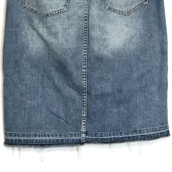 Free People We The Free Suzanne Distressed Blue Denim Skirt A Line Midi Size 30 - Picture 8 of 13